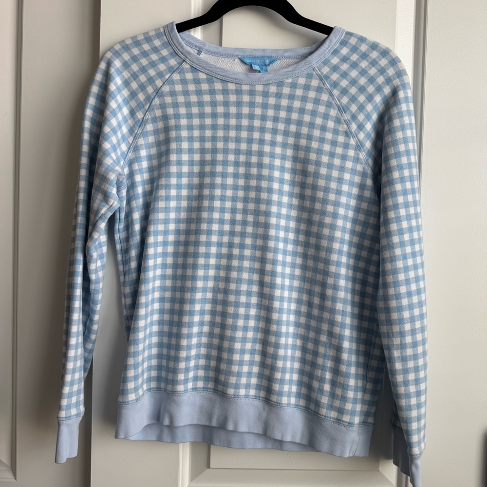 Draper James Blue Gingham Cotton Sweatshirt